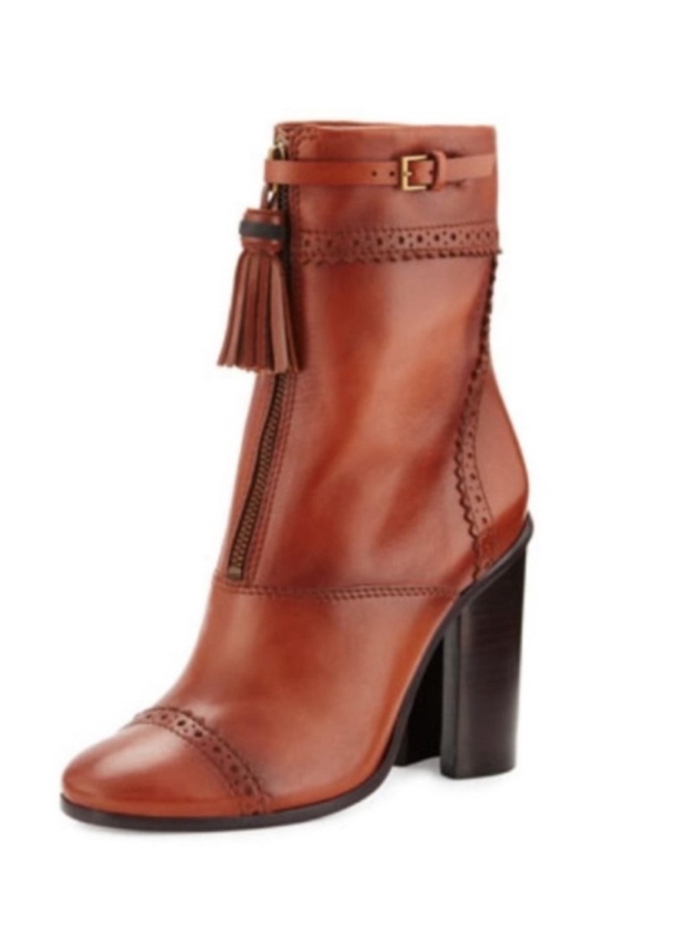 Tory Burch Huxley Brown Leather Tassel Heel Ankle Boots Women Size 6